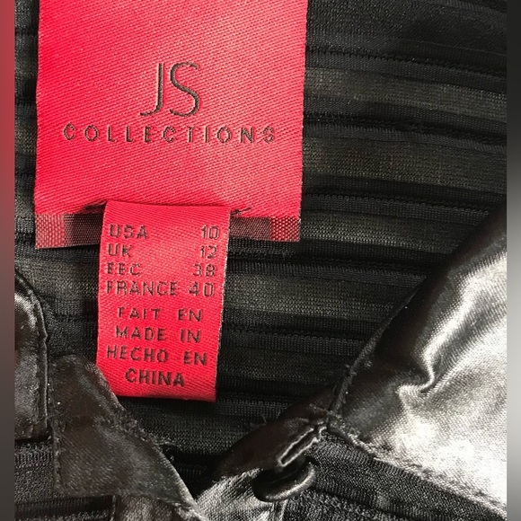 JS COLLECTIONS Evening Black Semi Sheer Satin French Cuff Beaded Blouse Size 10 - Picture 13 of 15